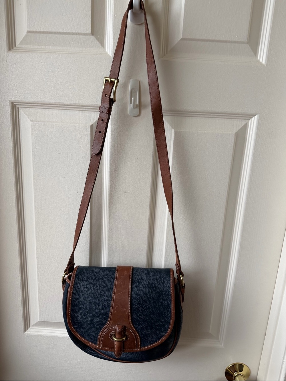 Coach Navy and Brown Leather Trim Saddle Crossbody Bag